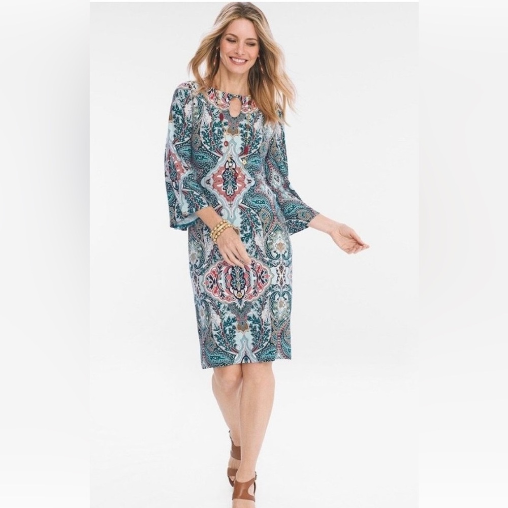 Chico's Paisley Shift Dress Golden Paisley Chico's Size: 3